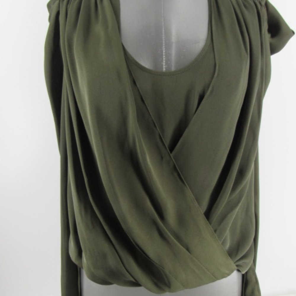 BCBGMaxAzria hunter green hi-low blouse